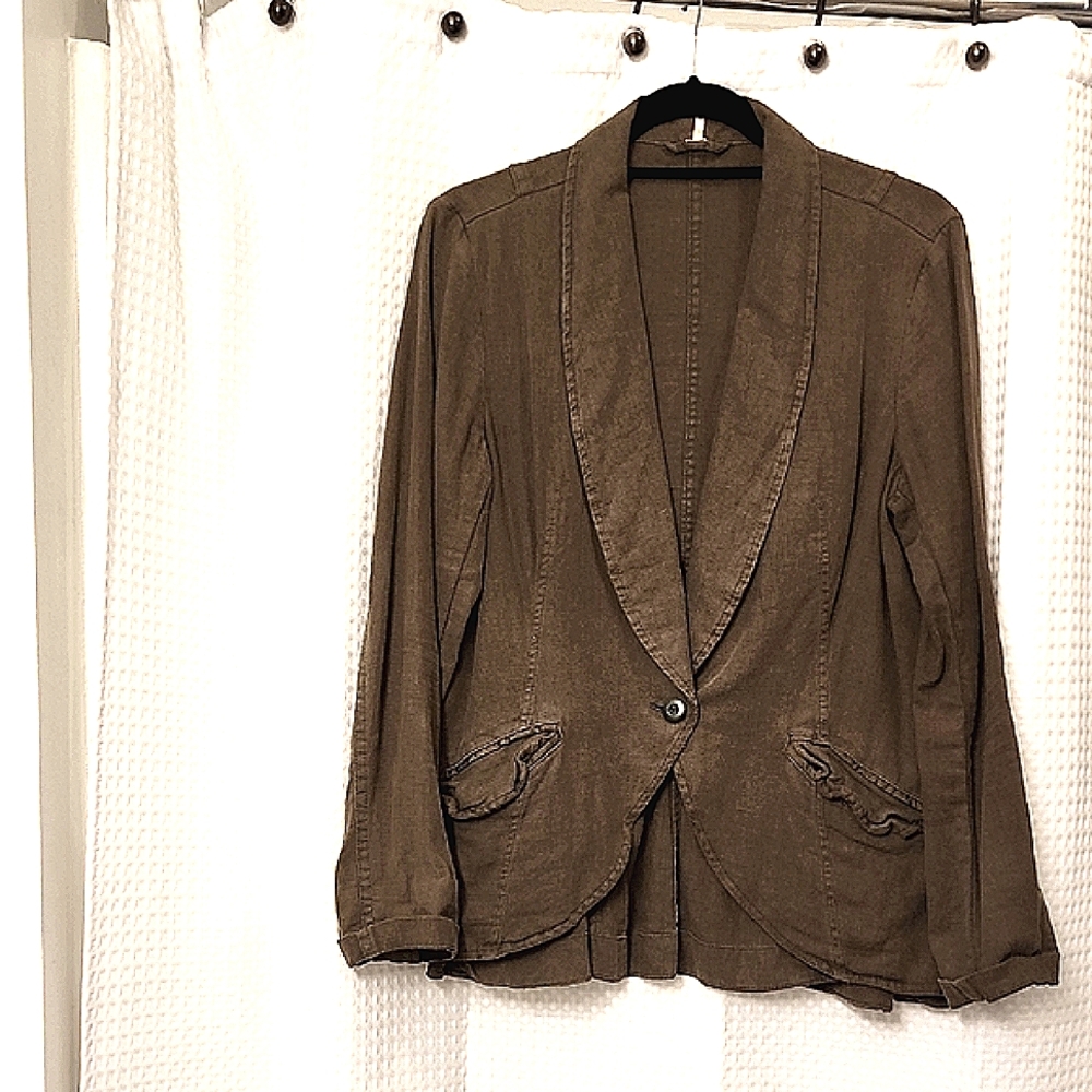Free People Brownish Green  Classic Blazer with Wide Lapels